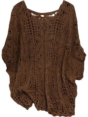 Women's Plus Size Boho Tops Crochet Sweater Dolman Sleeve Beach Cover Up